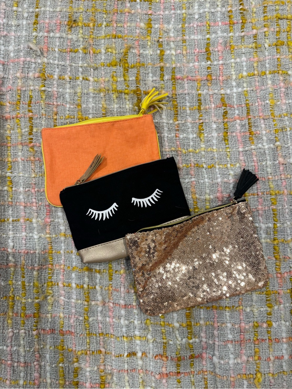 ipsy Orange, Black & Rose Gold Sequin Cosmetic Trio